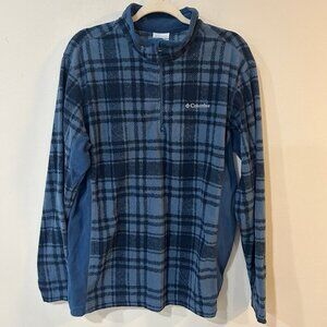NWOT Columbia Pine Ridge Fleece Blue Plaid Half Zip Jacket Men’s Size Large
